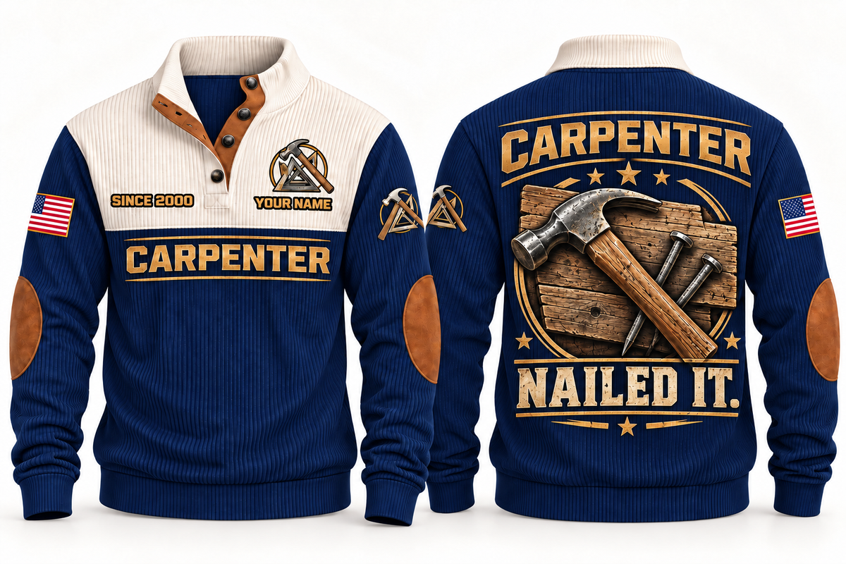 Carpenter Nailed It Sports Sweatshirt in Navy, front and back
