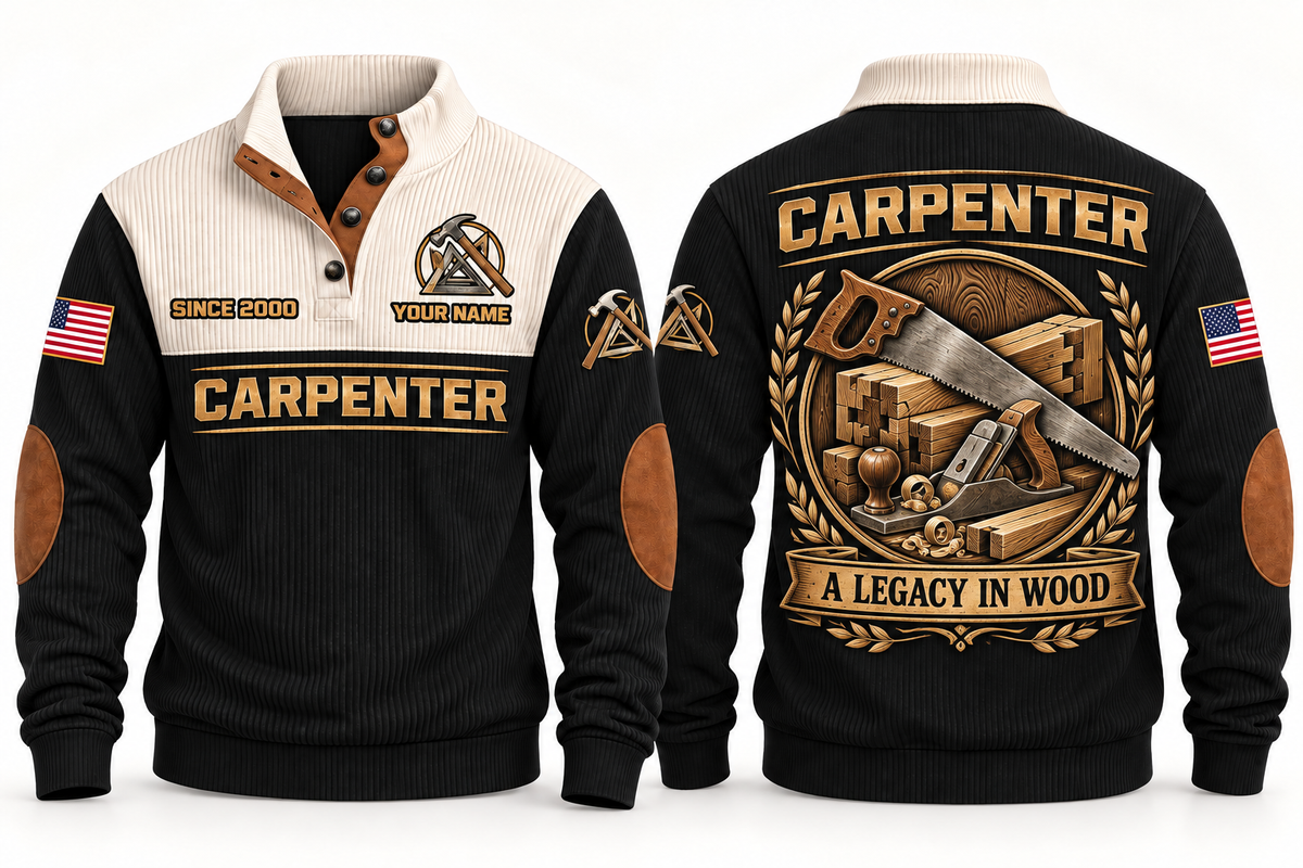 Carpenter A Legacy in Wood Sports Sweatshirt in Black, front and back