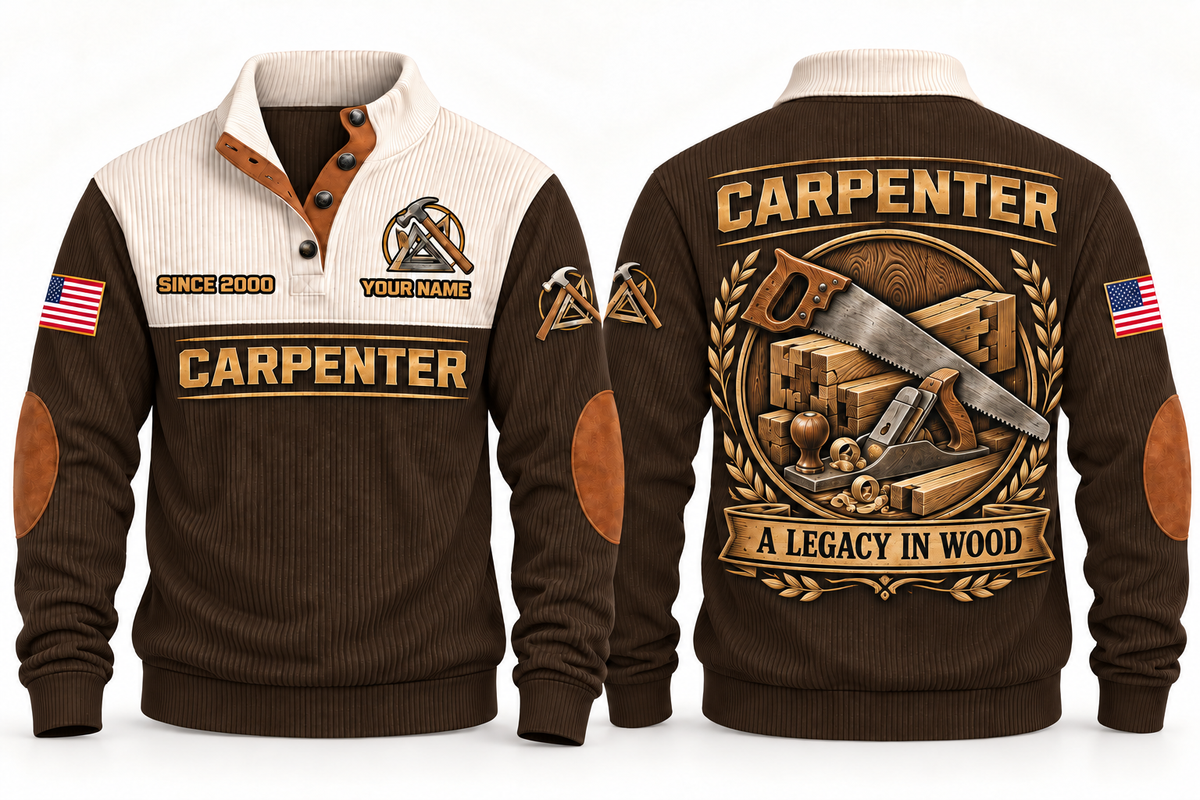 Carpenter A Legacy in Wood Sports Sweatshirt in Brown, front and back