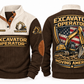 Excavator Operator Moving America Sports Sweatshirt in Brown, front and back
