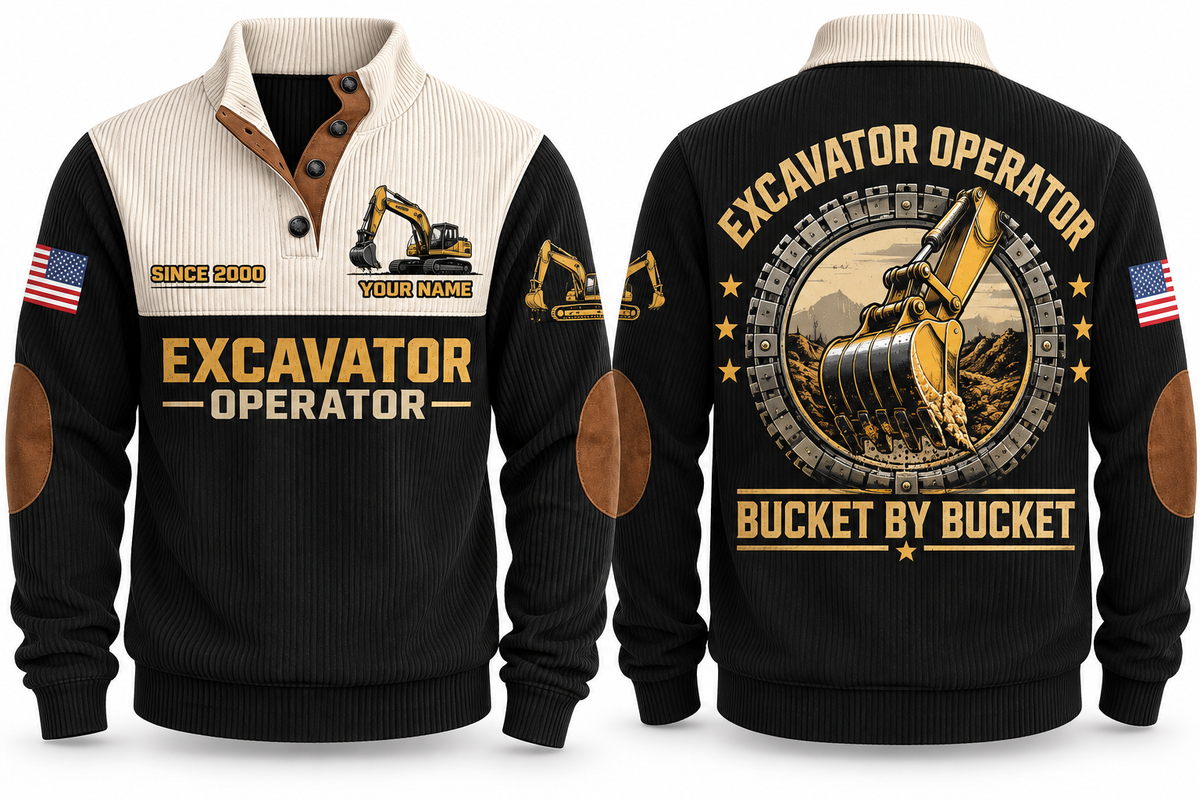 Excavator Operator Bucket by Bucket Sports Sweatshirt in Black, front and back