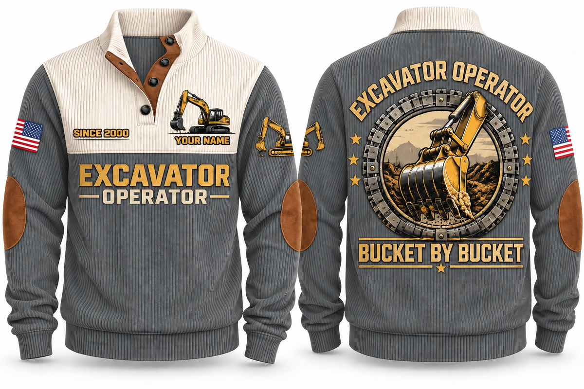 Excavator Operator Bucket by Bucket Sports Sweatshirt in Grey, front and back