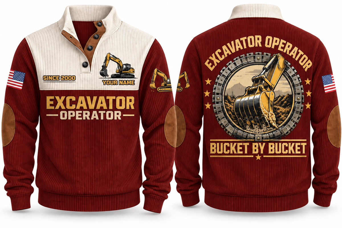 Excavator Operator Bucket by Bucket Sports Sweatshirt in Jujube Red, front and back