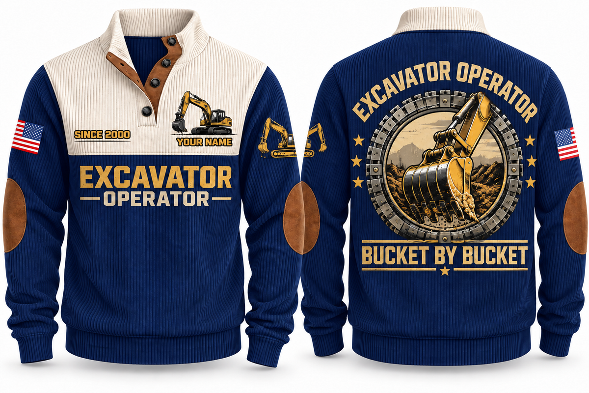 Excavator Operator Bucket by Bucket Sports Sweatshirt in Navy, front and back