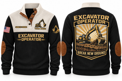 Excavator Operator Break New Ground Sports Sweatshirt in Black, front and back