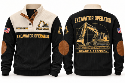 Excavator Operator Grade & Precision Sports Sweatshirt in Black, front and back