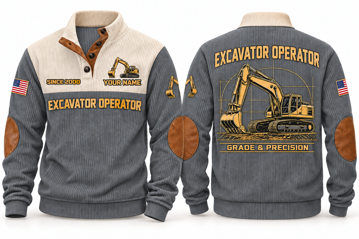 Excavator Operator Grade & Precision Sports Sweatshirt in Grey, front and back