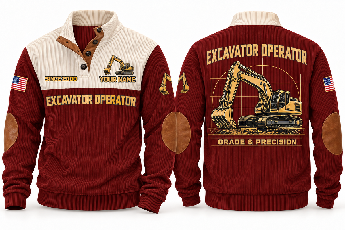 Excavator Operator Grade & Precision Sports Sweatshirt in Jujube Red, front and back