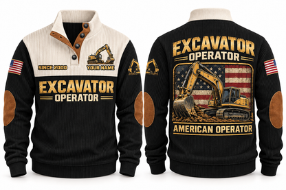 Excavator Operator American Operator Sports Sweatshirt in Black, front and back