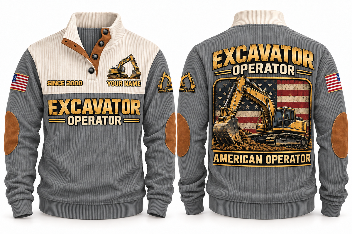 Excavator Operator American Operator Sports Sweatshirt in Grey, front and back