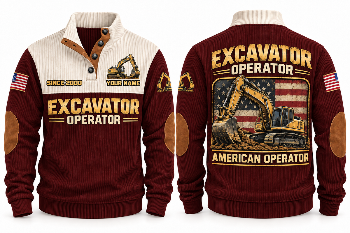 Excavator Operator American Operator Sports Sweatshirt in Jujube Red, front and back