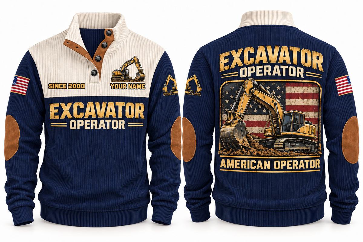 Excavator Operator American Operator Sports Sweatshirt in Navy, front and back