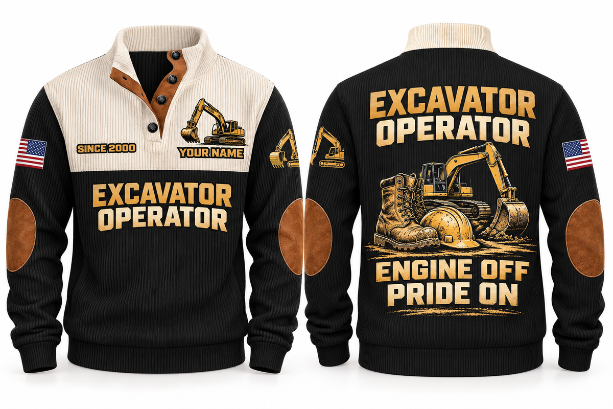 Excavator Operator Engine Off Pride On Sports Sweatshirt in Black, front and back