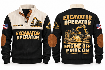 Excavator Operator Engine Off Pride On Sports Sweatshirt in Black, front and back