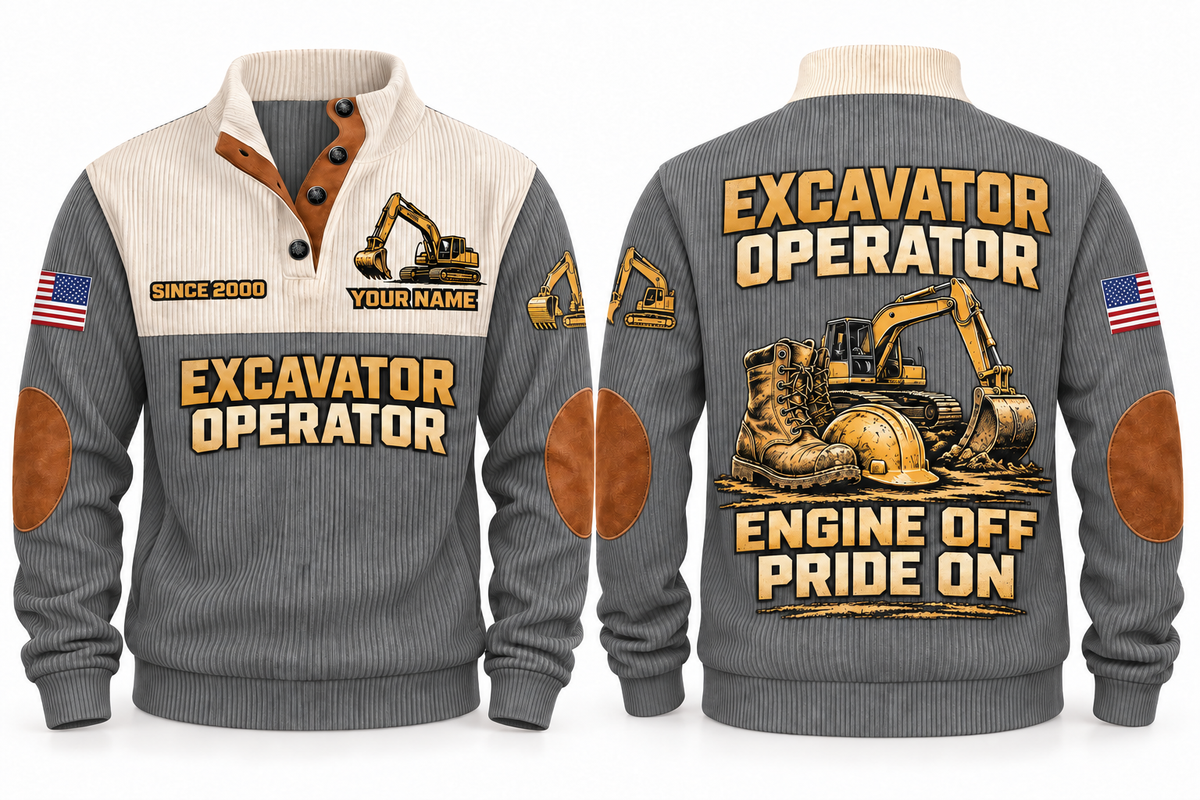 Excavator Operator Engine Off Pride On Sports Sweatshirt in Grey, front and back