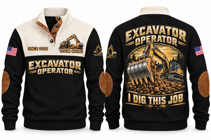 Excavator Operator I Dig This Job Sports Sweatshirt in Black, front and back