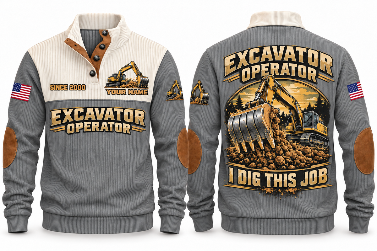 Excavator Operator I Dig This Job Sports Sweatshirt in Grey, front and back
