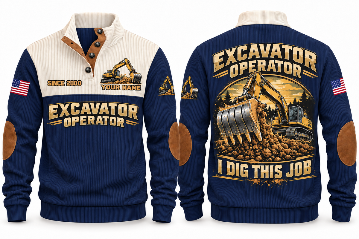 Excavator Operator I Dig This Job Sports Sweatshirt in Navy, front and back