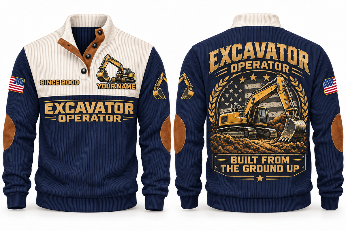 Excavator Operator Built from the Ground Sports Sweatshirt in Navy, front and back