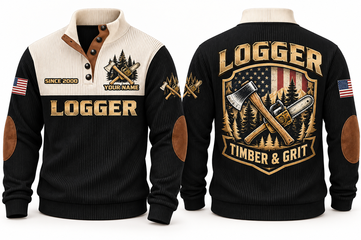 Logger Timber & Grit Sports Sweatshirt in Black, front and back