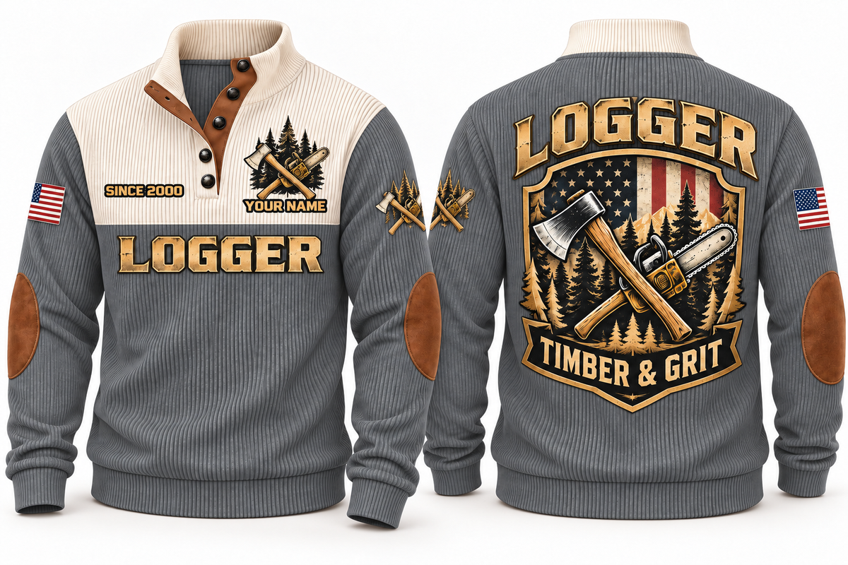 Logger Timber & Grit Sports Sweatshirt in Grey, front and back
