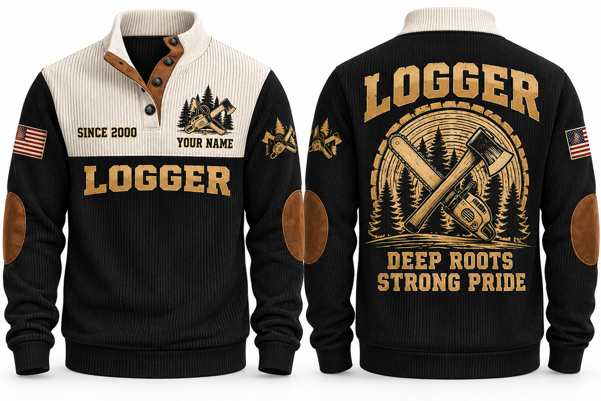 Logger Deep Roots Sports Sweatshirt in Black, front and back