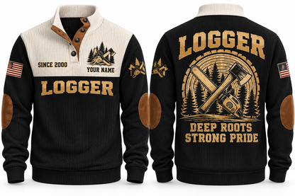 Logger Deep Roots Sports Sweatshirt in Black, front and back