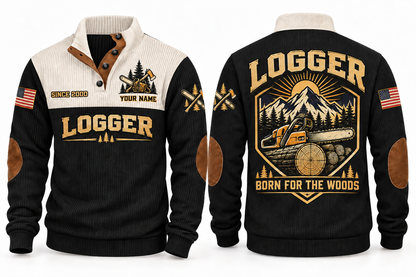 Logger Born for the Woods Sports Sweatshirt in Black, front and back