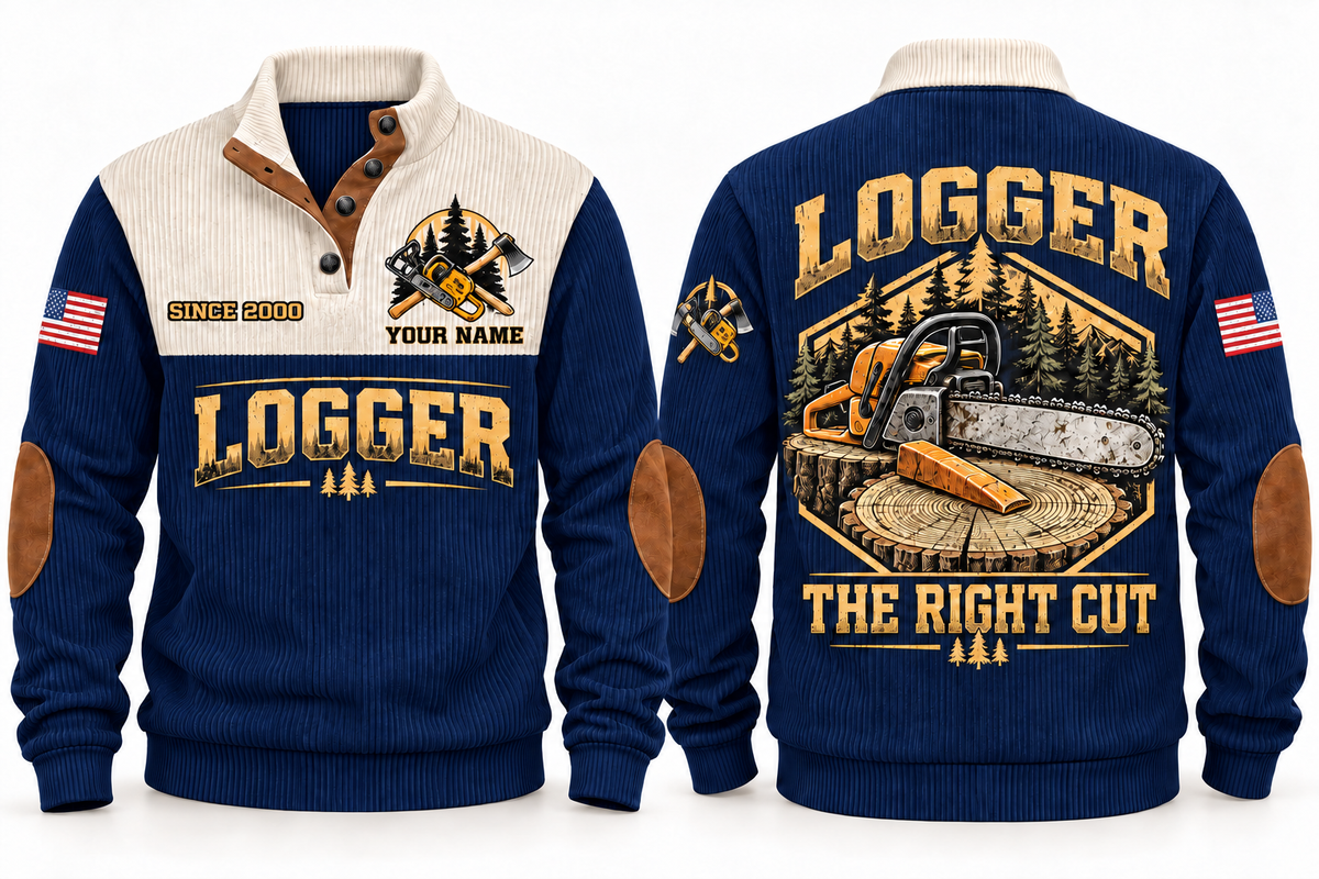 Logger The Right Cut Sports Sweatshirt in Navy, front and back