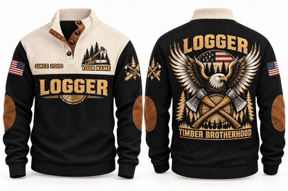Logger Timber Brotherhood Sports Sweatshirt in Black, front and back