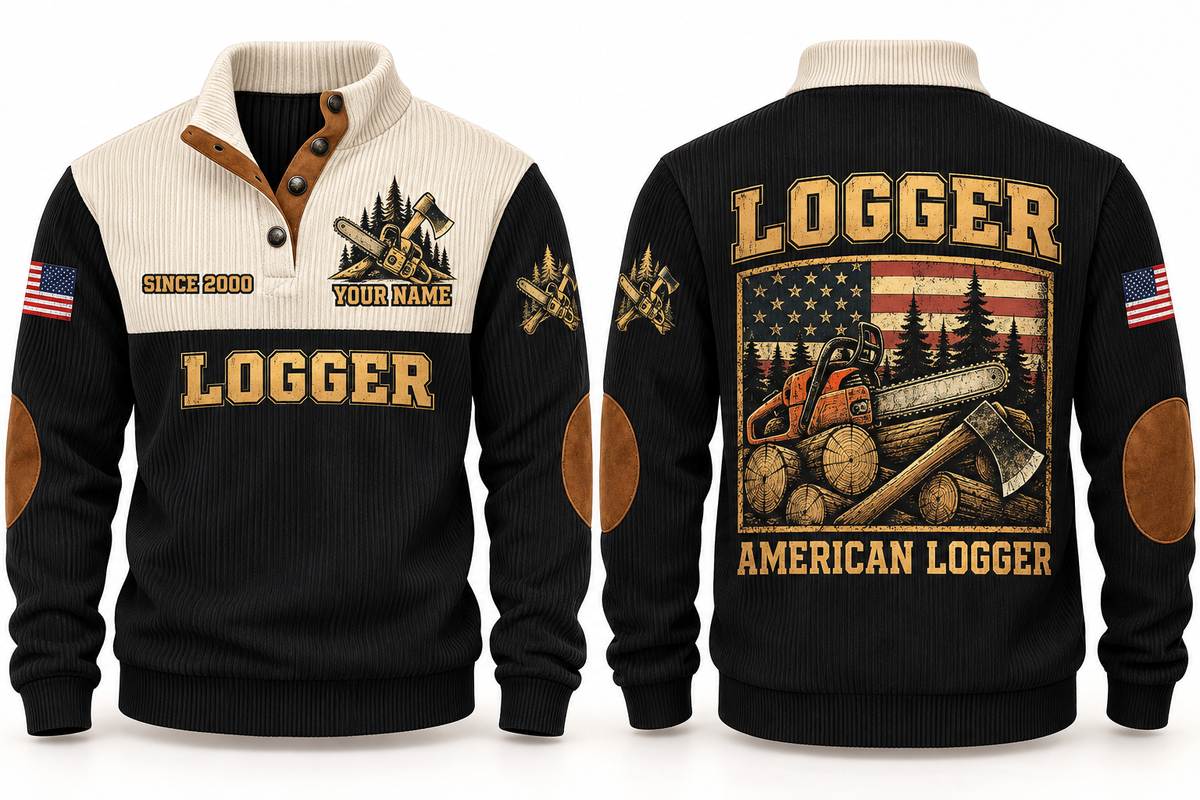 Logger American Logger Sports Sweatshirt in Black, front and back