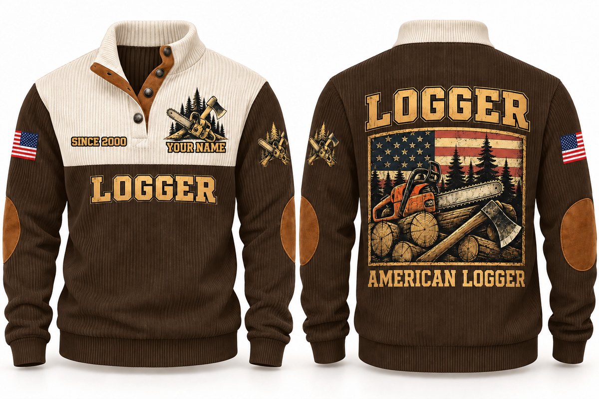 Logger American Logger Sports Sweatshirt in Brown, front and back