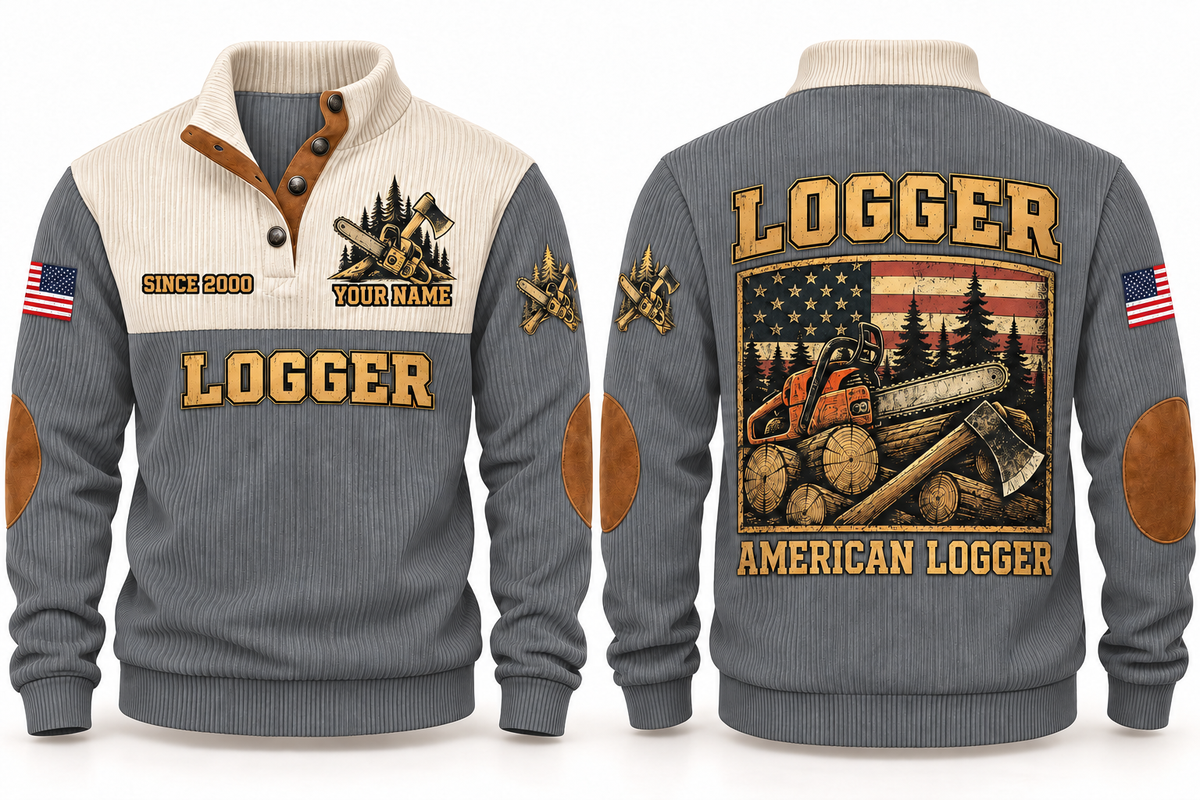 Logger American Logger Sports Sweatshirt in Grey, front and back