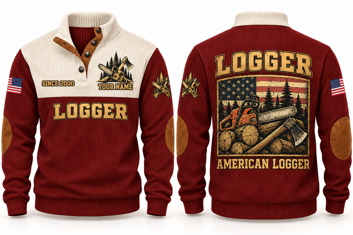 Logger American Logger Sports Sweatshirt in Jujube Red, front and back