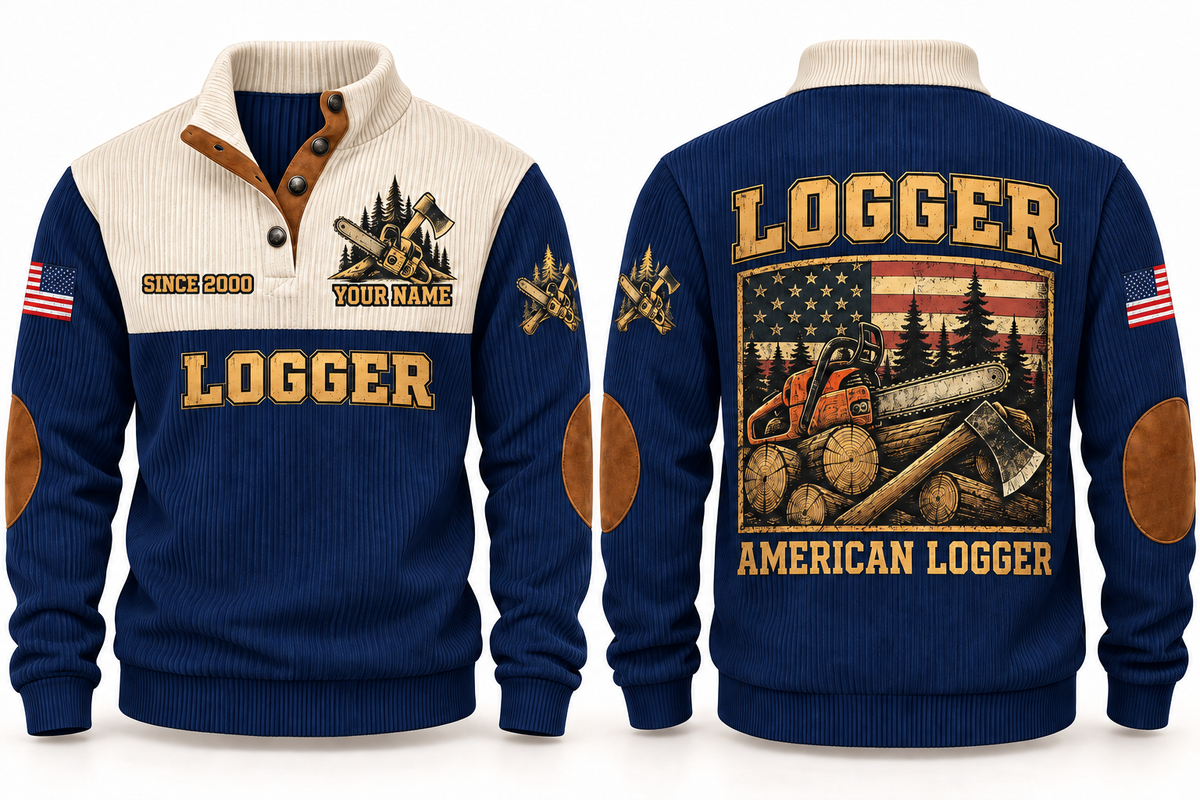 Logger American Logger Sports Sweatshirt in Navy, front and back