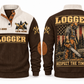 Logger Respect the Timber Sports Sweatshirt in Brown, front and back
