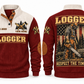 Logger Respect the Timber Sports Sweatshirt in Jujube Red, front and back