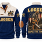 Logger Respect the Timber Sports Sweatshirt in Navy, front and back