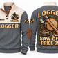 Logger Saw Off Pride On Sports Sweatshirt in Grey, front and back