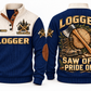 Logger Saw Off Pride On Sports Sweatshirt in Navy, front and back