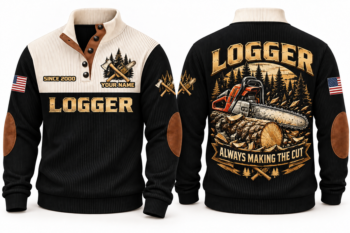 Logger Making the Cut Sports Sweatshirt in Black, front and back