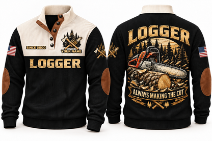 Logger Making the Cut Sports Sweatshirt in Black, front and back