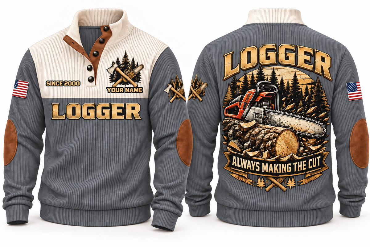 Logger Making the Cut Sports Sweatshirt in Grey, front and back