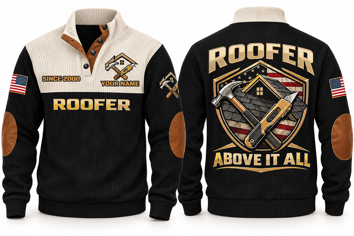 Roofer Above It All Sports Sweatshirt in Black, front and back