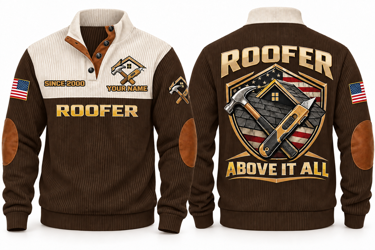 Roofer Above It All Sports Sweatshirt in Brown, front and back