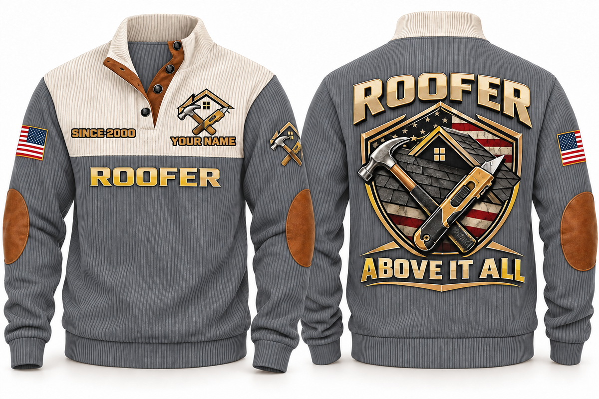 Roofer Above It All Sports Sweatshirt in Grey, front and back