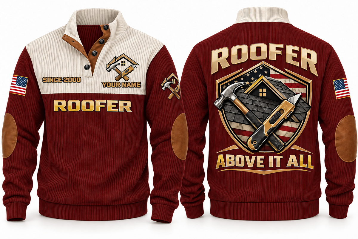 Roofer Above It All Sports Sweatshirt in Jujube Red, front and back