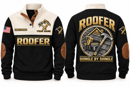 Roofer Shingle by Shingle Sports Sweatshirt in Black, front and back