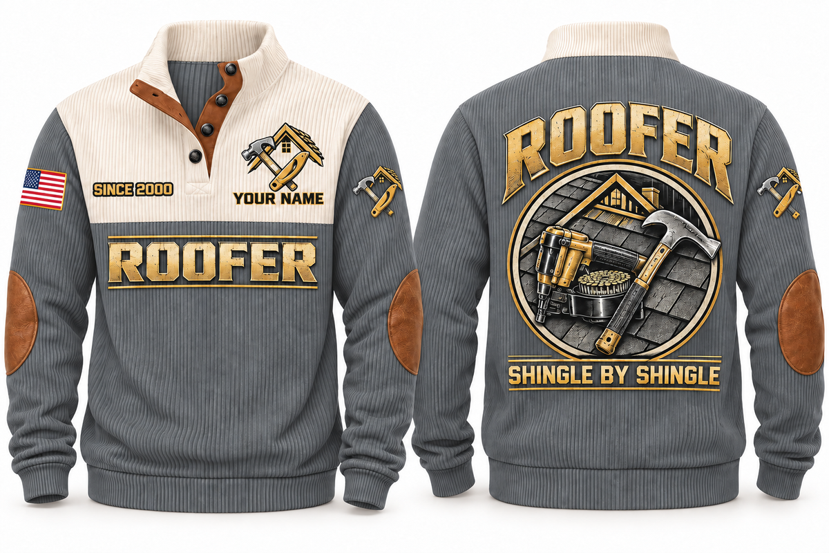 Roofer Shingle by Shingle Sports Sweatshirt in Grey, front and back