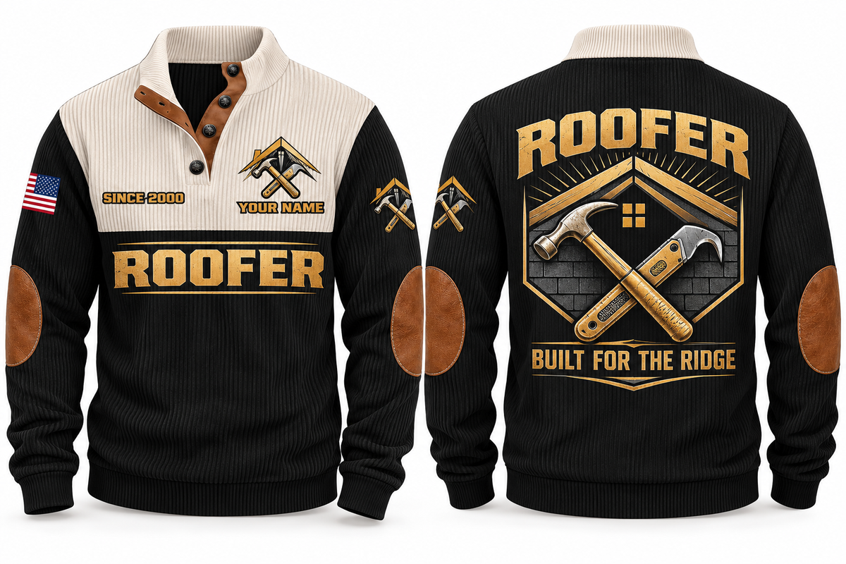 Roofer Ridge Line Sports Sweatshirt in Black, front and back